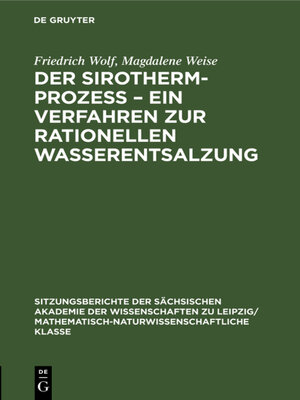cover image of Der Sirotherm-Prozess – Ein Verfahren zur rationellen Wasserentsalzung